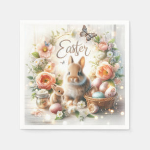 Easter Bunnies, Eggs, Flowers and Butterflies  Napkin