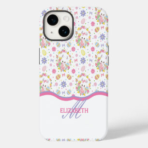 Easter Bunnies Floral Pattern Monogram Name iPhone 14 Case