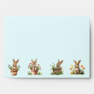 Easter Bunnies Flower Pot, Basket, Tulips Spring Envelope