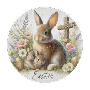 Easter Bunnies, Golden Eggs, Spring Flowers Cutting Board