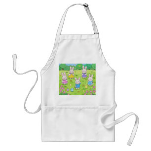 Easter Bunnies hiding eggs in a garden Standard Apron