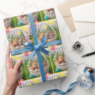 Easter Bunnies in a Wicker Basket Wrapping Paper