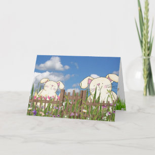 Easter Bunnies in Garden Holiday Card
