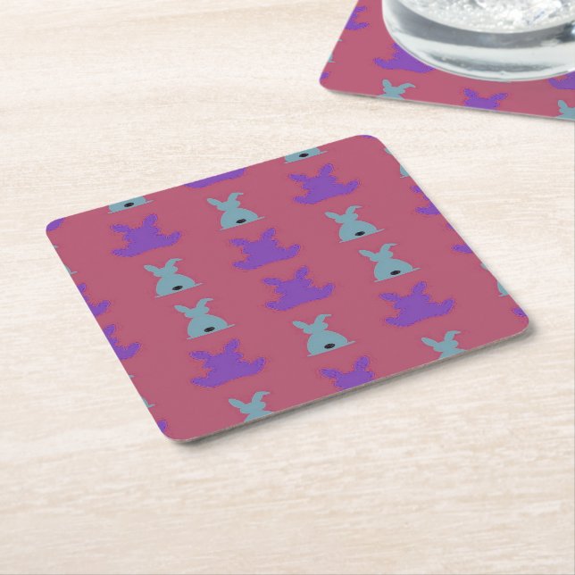 easter bunnies pattern square paper coaster (Angled)