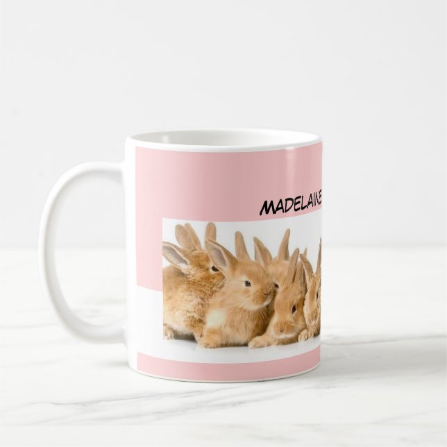 Easter Bunnies Pink Personalised Coffee Mug (Left)