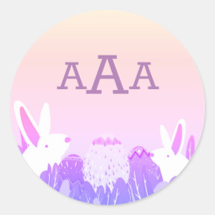 EASTER BUNNIES ROUND STICKER CUSTOM MONOGRAM