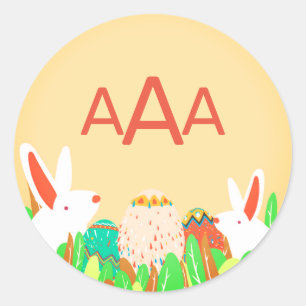 EASTER BUNNIES ROUND STICKER CUSTOM MONOGRAM