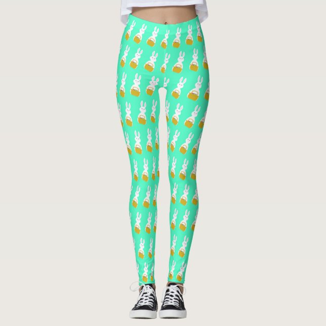 Easter Bunnies with Basket of Eggs Leggings (Front)