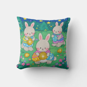 Easter Bunnies with Easter Eggs  Cushion
