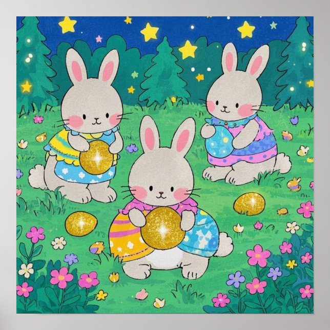 Easter Bunnies with Easter Eggs  Poster (Front)