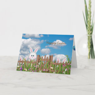 Easter Bunnies with Garden Fence Holiday Card