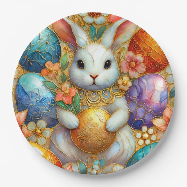 EASTER BUNNY 3D ~ Alcohol Inks ~  Paper Plate (Front)