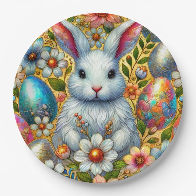 EASTER BUNNY 3D ~ Alcohol Inks ~  Paper Plate (Front)