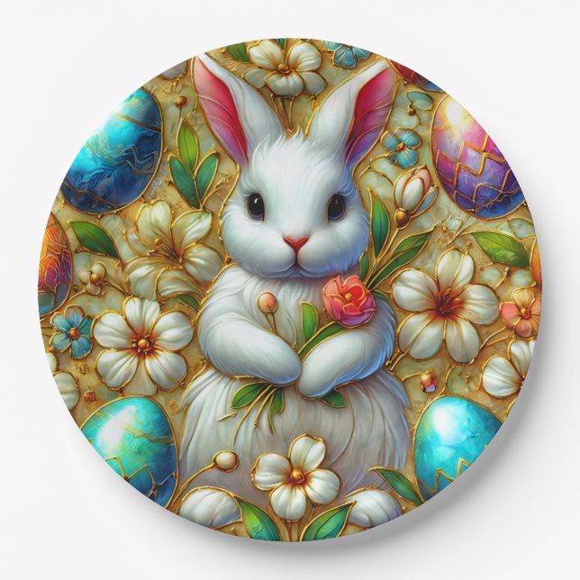 EASTER BUNNY 3D ~ Alcohol Inks ~  Paper Plate (Front)