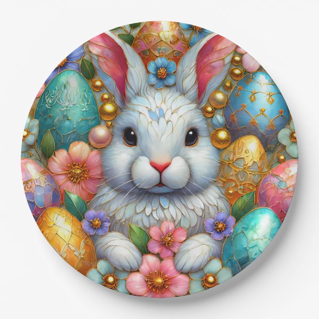 EASTER BUNNY 3D ~ Alcohol Inks ~  Paper Plate (Front)