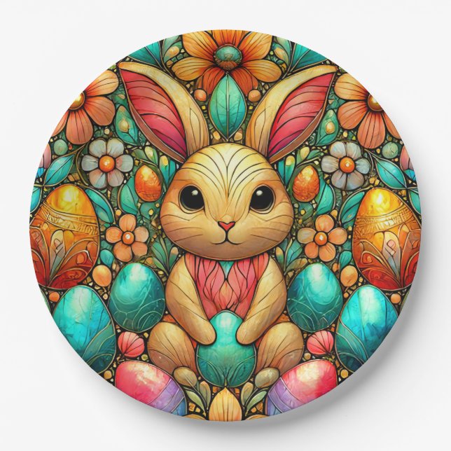 EASTER BUNNY 3D ~ Alcohol Inks ~  Paper Plate (Front)