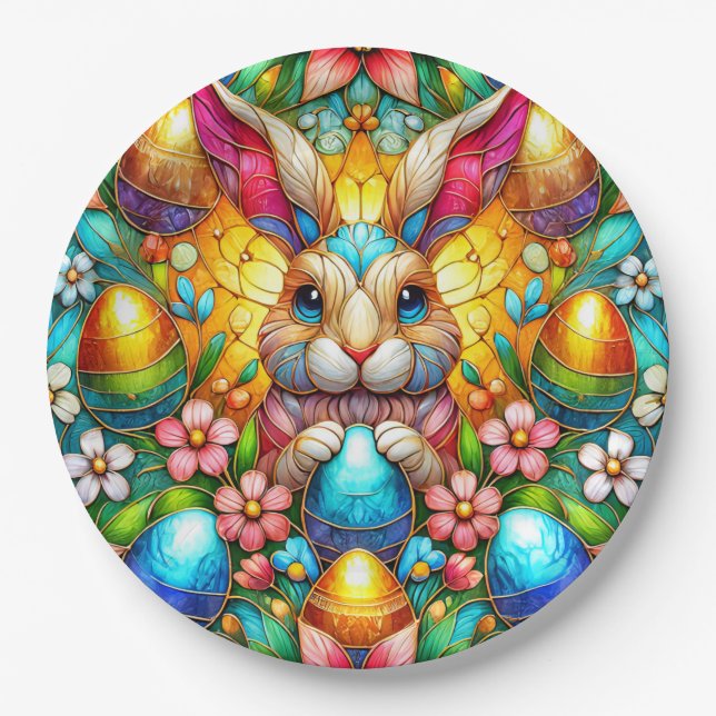 EASTER BUNNY 3D ~ Multicoloured ~  Paper Plate (Front)
