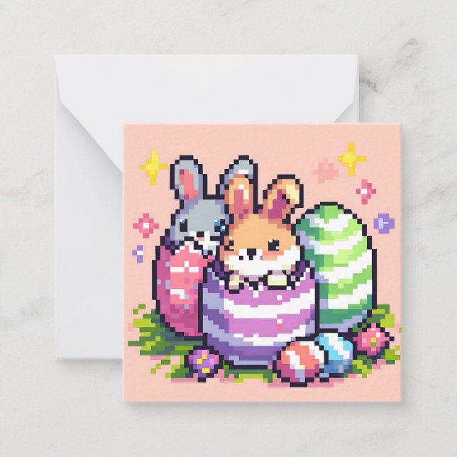 Easter bunny 8 bit pixel art card (Front)