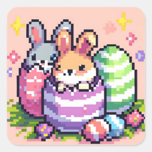 Easter bunny 8 bit pixel art square sticker