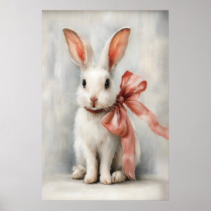 Easter Bunny a Bow Nursery Printable, Vintage Poster