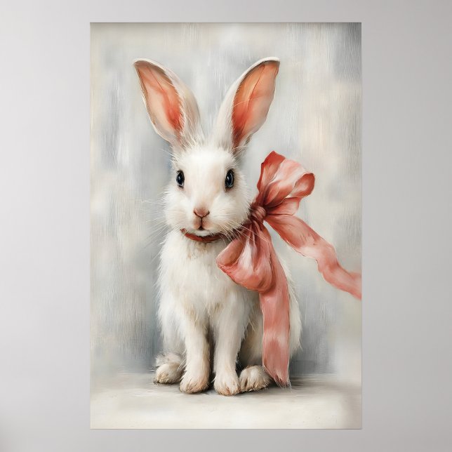 Easter Bunny a Bow Nursery Printable, Vintage Poster (Front)