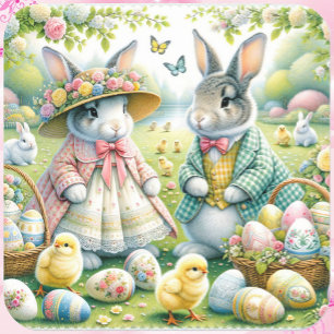 Easter Bunny All Dressed Up Spring Colors Square Sticker