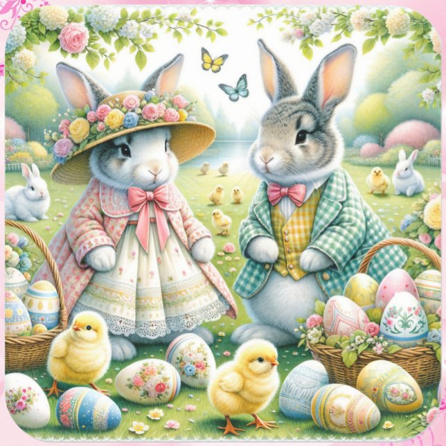Easter Bunny All Dressed Up Spring Colours Square Sticker (Creator Uploaded)