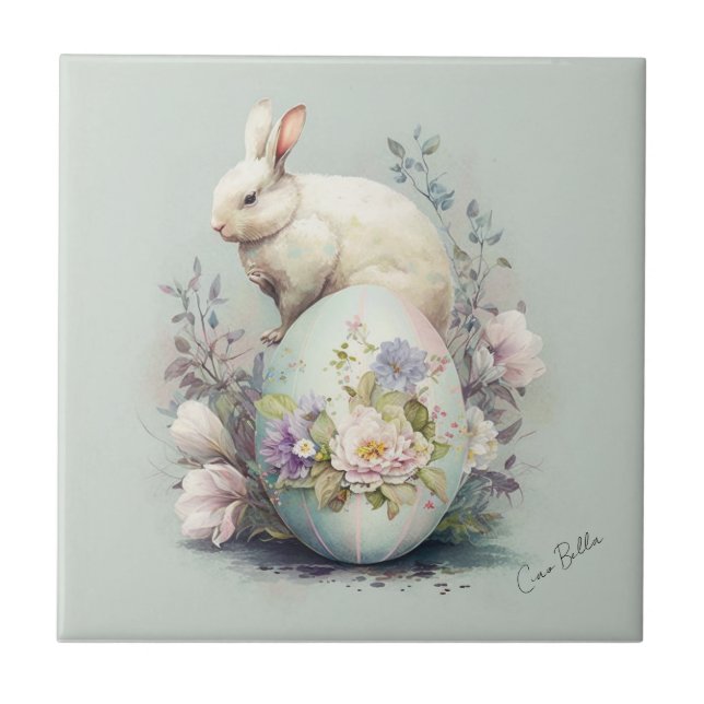 Easter Bunny amongst Blooms  Tile (Front)
