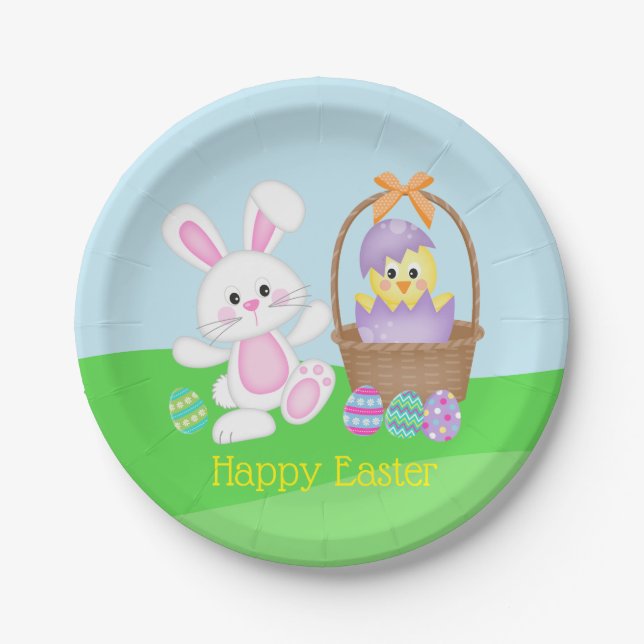 Easter Bunny And Baby Chick Paper Plate (Front)
