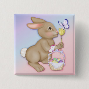 Easter Bunny and Basket 15 Cm Square Badge
