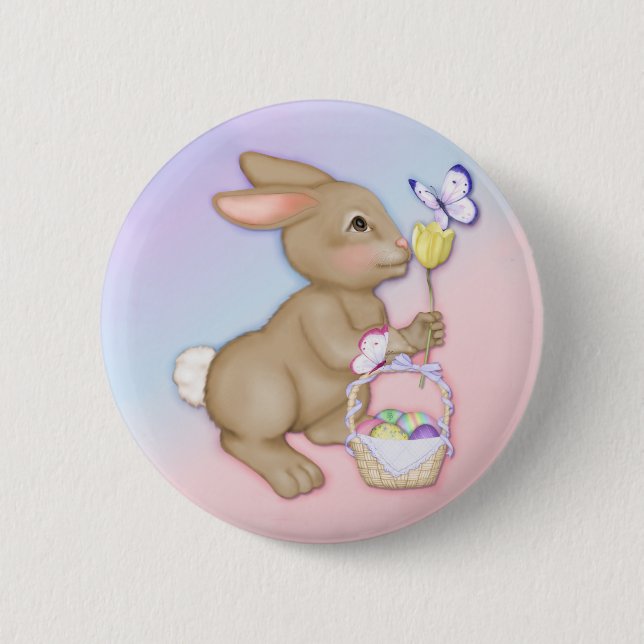 Easter Bunny and Basket 6 Cm Round Badge (Front)