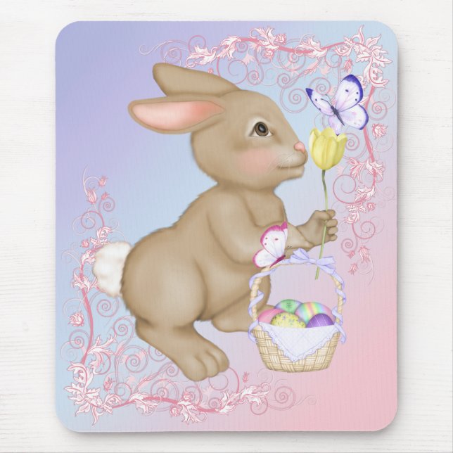 Easter Bunny and Basket Mouse Pad (Front)
