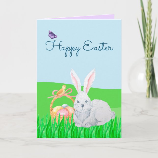 Easter Bunny And Basket Of Eggs Greeting Card (Front)