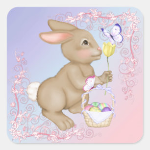 Easter Bunny and Basket Square Sticker