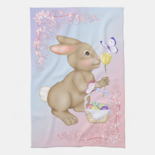 Easter Bunny and Basket Tea Towel