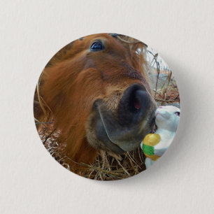 Easter Bunny and Brown horse 6 Cm Round Badge
