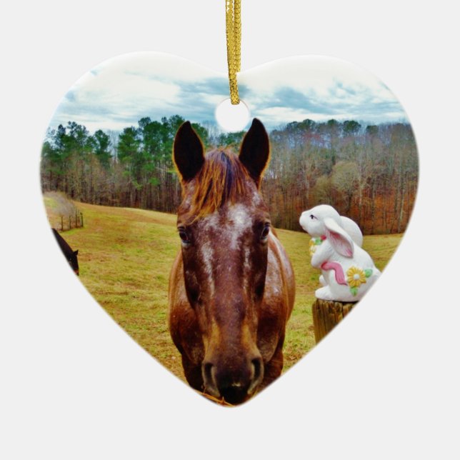 Easter Bunny and Brown horse Ceramic Tree Decoration (Front)