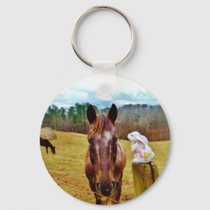 Easter Bunny and Brown horse Key Ring