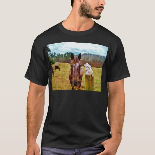 Easter Bunny and Brown horse T-Shirt (Front)