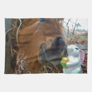 Easter Bunny and Brown horse Tea Towel