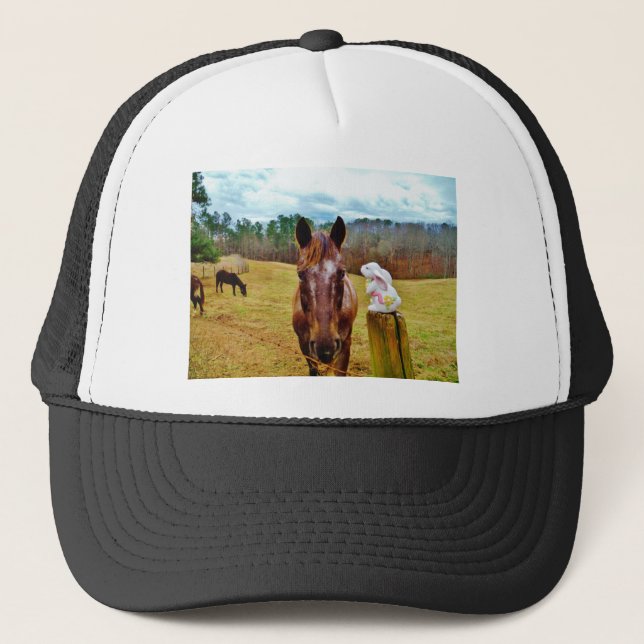 Easter Bunny and Brown horse Trucker Hat (Front)