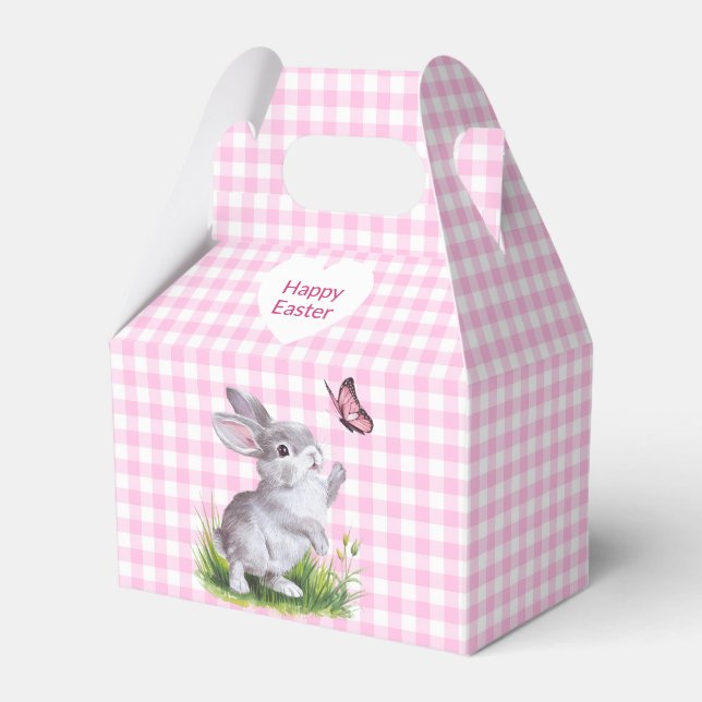 Easter Bunny and Butterfly On Gingham Favour Box (Front Side)