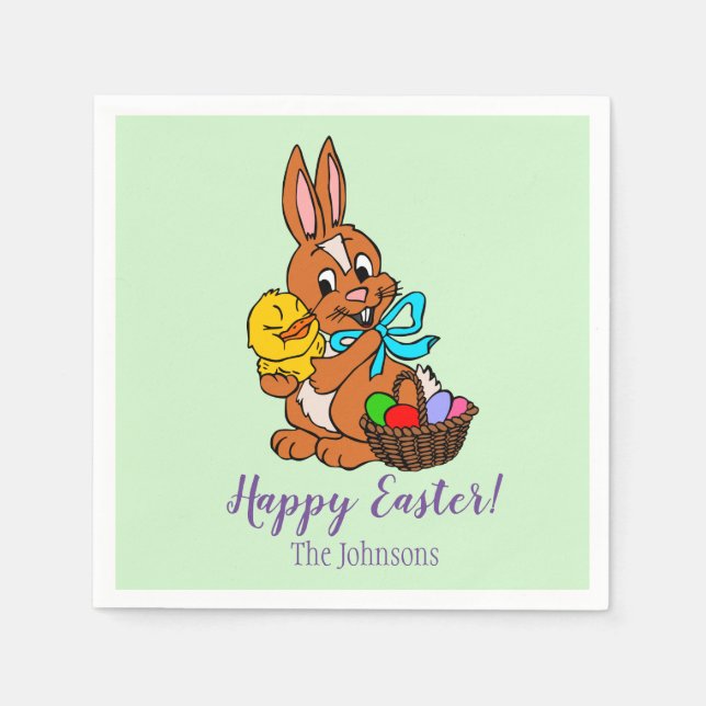 Easter Bunny and Chick Paper Napkins (Front)