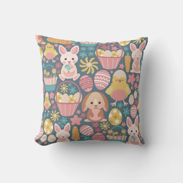 Easter Bunny and Chick Pattern Cushion (Front)