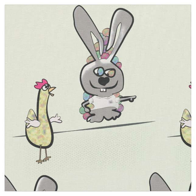 Easter Bunny and Chicken Cartoon Fabric (Close Up)