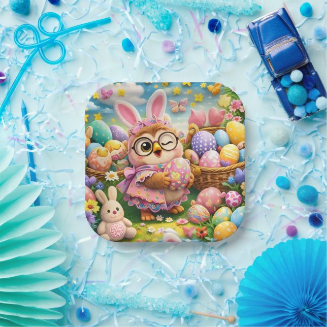 Easter bunny and colorful eggs party design paper plate (Party)
