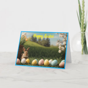 Easter bunny and coloured eggs holiday card