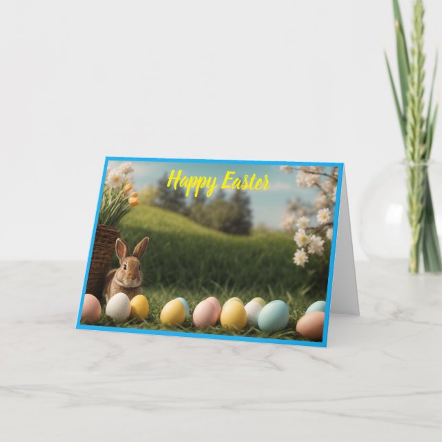 Easter bunny and coloured eggs holiday card (Front)