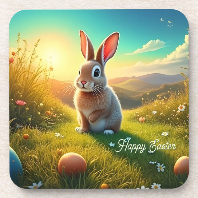 Easter Bunny and Colourful Eggs in Spring Magic Coaster (Front)