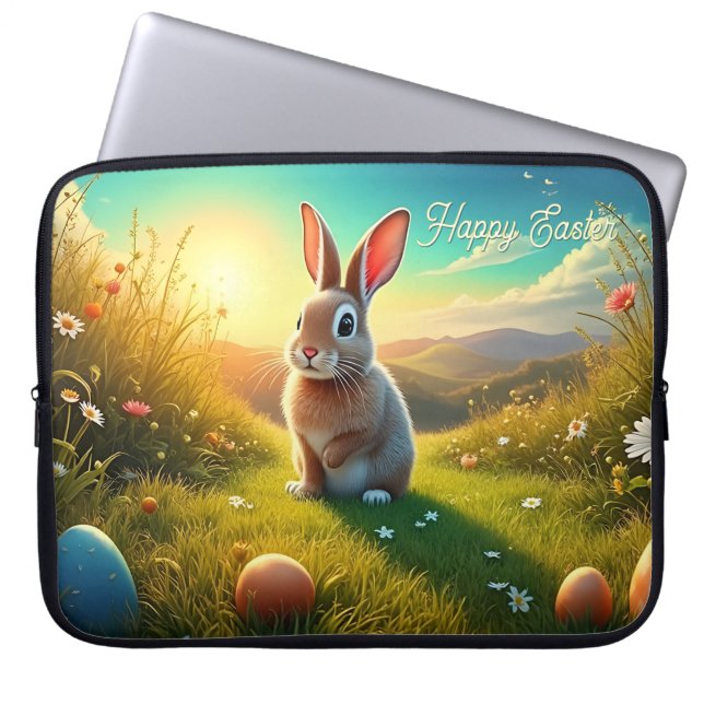 Easter Bunny and Colourful Eggs in Spring Magic Laptop Sleeve (Front)